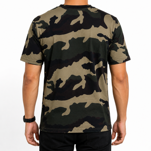 เสื้อยืดผู้ชายลายพรางพิมพ์ลาย AOP แฟชั่นทันสมัย ผ้าฝ้าย 100% คอกลม แขนสั้น สวมใส่สบายๆ สำหรับกิจกรรมกลางแจ้งทุกฤดู รับผลิตแบบ OEM/ODM - Product Image 3