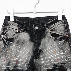 Vente en gros Personnalisable Streetwear Homme Été Décontracté Coupe Droite Taille Mi-Haute Respirant Imperméable Effet Déchiré PU Peinture Éclaboussée - Product Image 4