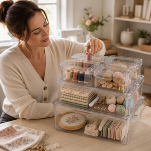 Transparent Plastic Multi-Purpose Hobby <b>Storage</b> Bins Art Sewing Supplies DIY Tools Craft Organization (Multi-Capacity) Anti-Slip - Product Image 4