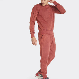 Ensemble de survêtement en coton rouge pour homme, sweat-shirt à col rond et pantalon de jogging, couleur unie, décontracté, pour l'automne, manches longues, taille élastique - Product Image 6