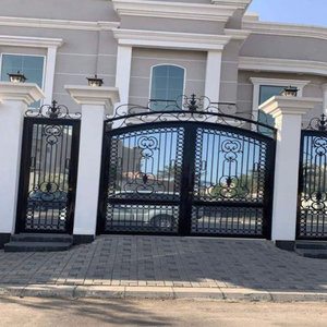 Modern Steel Driveway Gate with Decorative Wrought Iron Details for Main Entrance and Residential <b>Security</b> Use with Elegant Art - Product Image 1