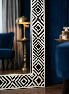 <b>Black</b> White Bone Inlay <b>Mirror</b> | Geometric Diamond Pattern | Rectangular <b>Wall</b> Decor | Luxury <b>Mirror</b> - Product Image 4