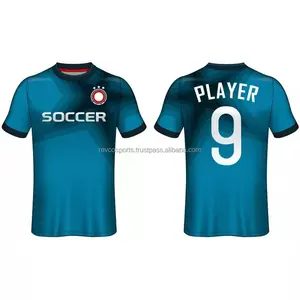 Teal Và Màu Đen Bóng Đá Jersey Cho Nam Giới Tùy Chỉnh Đội Logo Truyền Nhiệt Bóng Đá O Cổ Áo Nhanh Chóng Khô Polyester Áo Bóng Đá