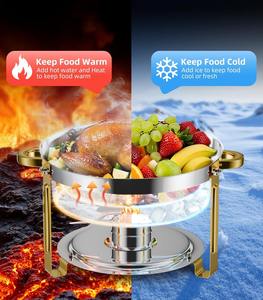 Premium Stainless Steel Chafing Dish with Gold Handles and Trim Luxury Round Buffet <b>Food</b> <b>Warmer</b> Set for Upscale Catering Events - Product Image 5