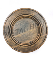 Assiette de présentation ronde noire antique, aspect métallique vintage, pour événements et décoration de table
