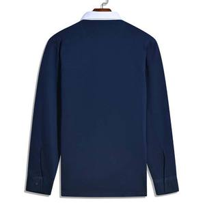 Chemise de rugby à manches longues pour homme, taille plus, col rond, logo brodé personnalisé, tissu 100% coton, couleur bleu foncé, pull-over, chemises de sport - Product Image 3