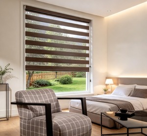 ม่านม้วนไฟฟ้าแนวนอนแบบซีบร้า ผ้าเรียบ ป้องกันแสงและรังสียูวี ใบม่านกว้าง สำหรับหน้าต่างบานเลื่อน สไตล์มินิมอล - Product Image 1