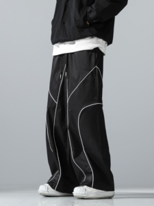 Pantalon de survêtement décontracté personnalisé, imperméable, blanc, coupe oversize, avec empiècements latéraux incurvés noirs, unisexe, pour hommes et femmes, directement de l'usine - Product Image 5