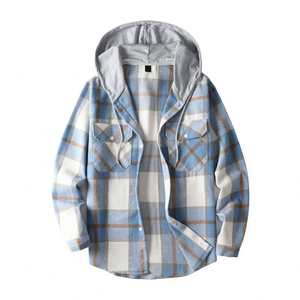 High Quality <b>Men's</b> Hooded Windproof Eco-Friendly Streetwear <b>Flannel</b> <b>Jacket</b> Standard Thickness Casual Zipper Plaid Pattern - Product Image 1