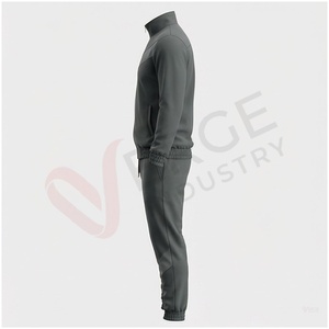Conjunto Deportivo Gris para Hombre, Manga Larga, Cuello Alto, Cierre de Cremallera Frontal, Color Sólido, Transpirable, Estilo Casual para Otoño, Corte Regular - Product Image 3