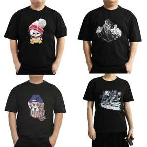 T-shirt à manches courtes noir pour homme avec imprimé de dessin animé, col rond, coupe classique, style décontracté, tissu jersey imprimé numériquement, 100% polyester - Product Image 1