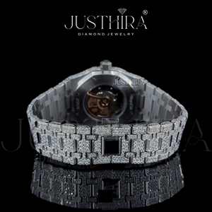 Montres analogiques de luxe en acier inoxydable avec chiffres arabes blancs, mouvement automatique, 20 mm, Hiphop, Moissanite VVS, étanches, diamants - Product Image 5