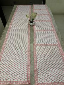 Traditional Floral Decorative <b>Table</b> <b>Runner</b> + Mat Set | 7 Pcs 100% Canvas Cotton Handblock Fabric for Home and <b>Dining</b> Use - Product Image 1