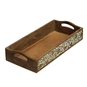 Plateau de rangement rectangulaire en bois, motif floral gravé, finition polie, style moderne et luxueux, compatible lave-vaisselle, multifonction - Product Image 5