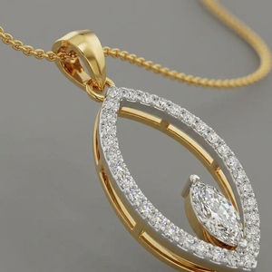 Open Marquise <b>Frame</b> Solitaire Pendant Marquise Cut Lab Grown Diamond Side Pave Accent Gold Plated 14K Women's - Product Image 2