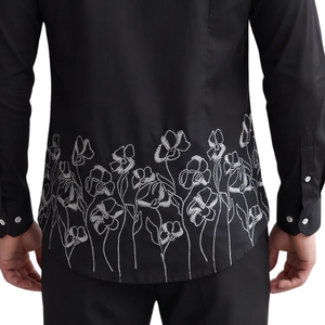 <b>Black</b> Floral Embroidered <b>Mens</b> Long Sleeve <b>Shirt</b> Button Down Casual <b>Slim</b> <b>Fit</b> Fashion <b>Shirt</b> for Formal Party Evening Wear - Product Image 6