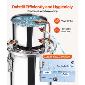 Distillatore di Alcol in Acciaio Inox da 3 Galloni/11,4 L con Serpentina in Rame, Kit per Fermentazione e Distillazione Domestica - Product Image 5