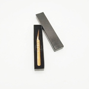 <b>Rose</b> Gold Plasma Color Eyelash Extension Tweezer Straight Point / Heart Grip Design / Single Tweezer <b>Black</b> Card Box Packing Set - Product Image 5