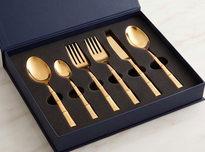 Ensemble de couverts en métal doré au design bambou, finition miroir haute brillance, résistant à la rouille, élégant pour mariage - Product Image 6