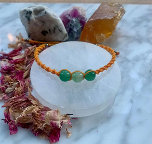 Green Aventurine Energy Bracelet Handmade Macrame Orange Cord Boho Healing Gemstone Jewelry - Product Image 1