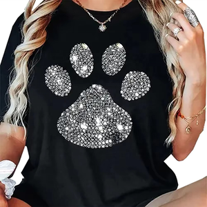 Style décontracté femmes grande taille col rond T-Shirt marque privée fabricant strass graphique solide Logo personnalisé pour adultes - Product Image 6