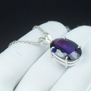 Magnifique pendentif ovale bicolore en tanzanite, collier en argent sterling 925, pierre de naissance de décembre, cadeau - Product Image 2