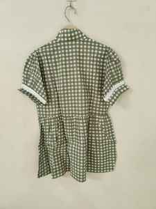 ชุดเดรสผ้าฝ้ายลายตารางสีเขียวสำหรับผู้หญิง แฮนด์เมด แขนสั้น คอปก ชุดมินิเดรสฤดูร้อน สไตล์โบโฮ เสื้อเชิ้ตทูนิคลำลอง - Product Image 6