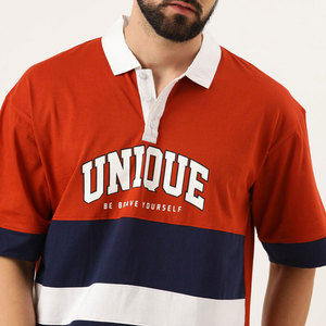 Chemise Oxford unie pour homme, en coton, style urbain, manches courtes, respirante, design décontracté, logo imprimé sur le devant, rouge, marine, blanc - Product Image 5