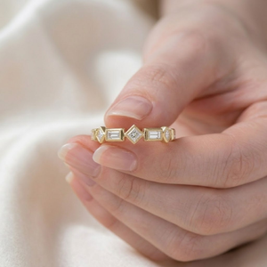 Dernières bagues de mariage en or rose massif 18 carats avec diamants baguette, prix de gros classique, sans risque, pas de MOQ, pour femmes - Product Image 3
