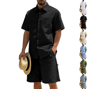 Men's White Cotton Short Sleeve <b>Shirt</b> And Shorts Set Casual Summer Outfit Breathable Woven Solid <b>Color</b> Two Piece Suit - Product Image 4