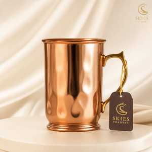 Flared Conical Pure <b>Copper</b> Moscow Mule Mug Smooth Polish Finish Solid Brass <b>Handle</b> Wholesale Metal Drinkware Tumbler Cup - Product Image 5