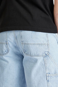 Shorts cargo en coton bleu clair pour homme, taille mi-haute, fermeture boutonnée, style décontracté Bermuda, couleur unie, tissu tissé, poches - Product Image 5