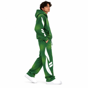 Ensemble de survêtement vert délavé personnalisé pour hommes, avec sweat à capuche zippé et pantalon de jogging, style streetwear athlétique et effet usé, vente en gros à faible MOQ - Product Image 4