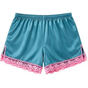 Ensemble de pyjama personnalisé pour femme en satin bleu sarcelle avec dentelle, haut à manches courtes col en V et short, vêtements de nuit doux, vêtements de détente, OEM personnalisé - Product Image 6