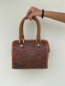 Nouveau Sac Bandoulière de Luxe en Cuir de Vachette 2026, Sac Speedy Turquoise avec Gravure Florale en Cuir Faite à la Main, Sac de Voyage - Product Image 3