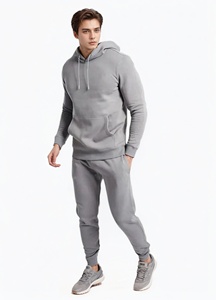 Ensemble de survêtement réversible imperméable et écologique pour homme, gris, 100 % coton, à capuche, couleur unie, longueur intégrale, décontracté, pour l'hiver - Product Image 2
