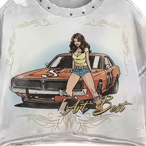 Camiseta de Hombre con Logo Personalizado Estampado, Estilo Desgastado, Hombros Caídos, Ajuste Holgado, Algodón Premium, Estilo Urbano Oversize con Pedrería, Venta al por Mayor - Product Image 6