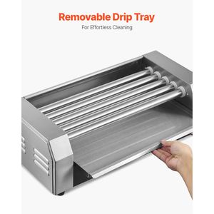 Griglia per Hot Dog a 12 Rulli in Acciaio Inox, 5 Rulli, 750W, Doppio Controllo della Temperatura, Macchina da Cucina Commerciale Rimovibile - Product Image 5