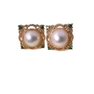 Pendientes de Perlas de Agua Dulce de Alta Calidad de 7.5-8MM, Verde Palacio Clásico con Tallado Limpio y Suave, Estilo Moderno - Product Image 5