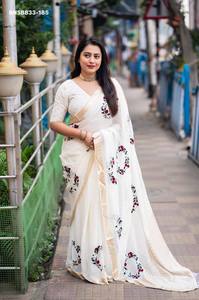 ชุดส่าหรีผ้าจอร์เจตต์ปักลายพร้อมเสื้อคลุม ดีไซน์ทันสมัย สวยสง่า คอลเลคชั่นล่าสุด จากซูรัต ซารี เลิฟ - Product Image 6