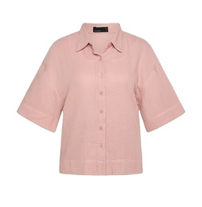 Camisa de manga corta para mujer al por mayor, blusa holgada abotonada, ropa de oficina informal, tops de verano, vestido ajustado, proveedor de ropa - Product Image 3