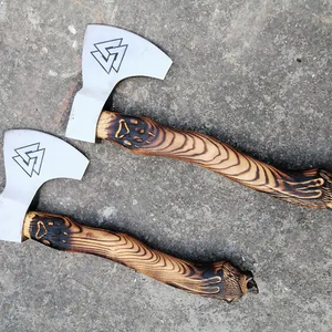Hachas Decorativas Estilo Vikingo de Última Tendencia, Juego de Hachas con Símbolo Nórdico Grabado, Hojas de Acero al Carbono, Cabezas con Barba Talladas en Madera - Product Image 4