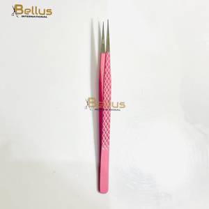 Bellus International Salon Grade Pink Straight Fiber Tip Lash Tweezers Stainless Steel Smooth <b>Silver</b> Tips Eyebrow Use Wholesale - Product Image 6