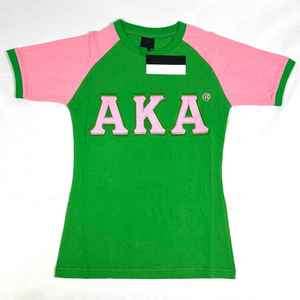 AKA Pink Green Premium <b>Raglan</b> Shirt Women Greek Letter Embroidered Contrast Sleeve Crewneck High Quality Casual <b>Top</b> - Product Image 1