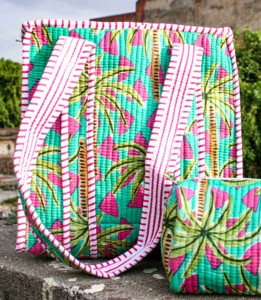 Conjunto de Bolso Tote y Bolsa de Mano Acolchados de Algodón con Diseño de Hojas de Palma, con Cierre de Cremallera, Portátiles para la Playa y Viajes - Product Image 2