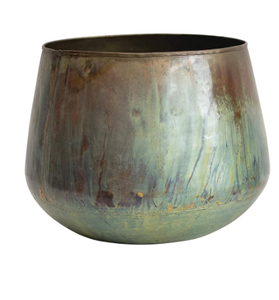 Pots de plantes vintage avec finition en détresse pour une utilisation intérieure et extérieure Lot de 2 jardinières décoratives en métal de fer - Product Image 1