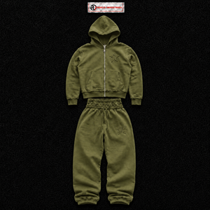 Ensemble de survêtement vert olive brodé étoile pour homme – Hoodie zippé personnalisé et pantalon de jogging – Vêtements de sport streetwear – Fournisseur OEM en gros - Product Image 5