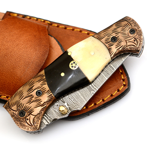 Couteau de survie pliant de camping Damas sur mesure de qualité supérieure 2026 avec manche en corne et os, couteaux pliants avec étui en cuir - Product Image 4
