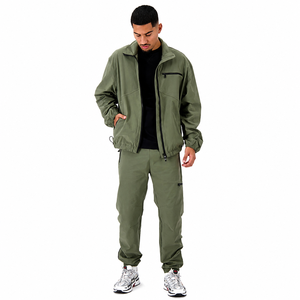 Men's Olive Green Tracksuit Set Full Zip Jacket Jogger Pants Breathable Casual Style Autumn Wear Regular Fit Solid Color - Product Image 3