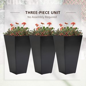 Ensemble de 3 pots de fleurs noirs pour intérieur et extérieur, 28 pouces de hauteur, avec trou de drainage, pour véranda, patio, terrasse, bureau - Product Image 3